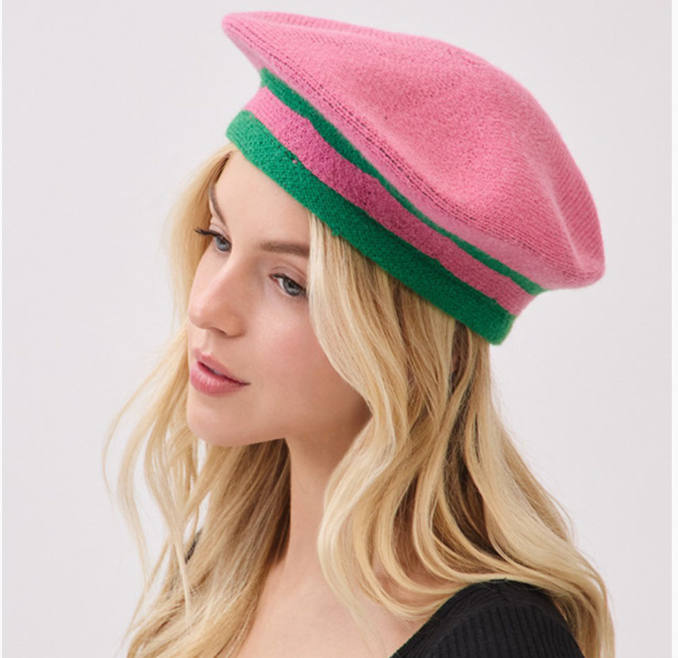 Pink & Green Beret Hat