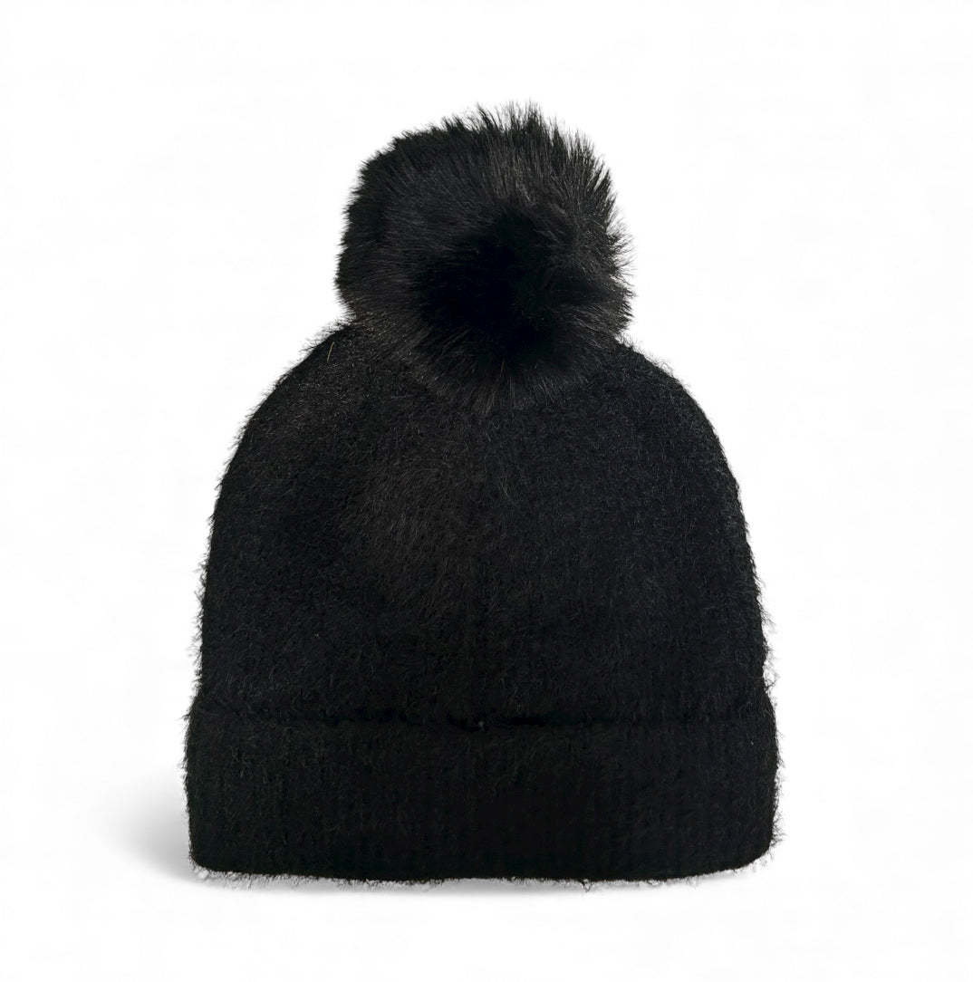 Black Pearl Accent Rhinestone Pom Beanie