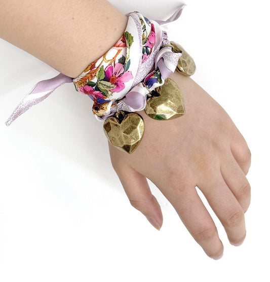 Flower Scarf Hearts Charm Necklace