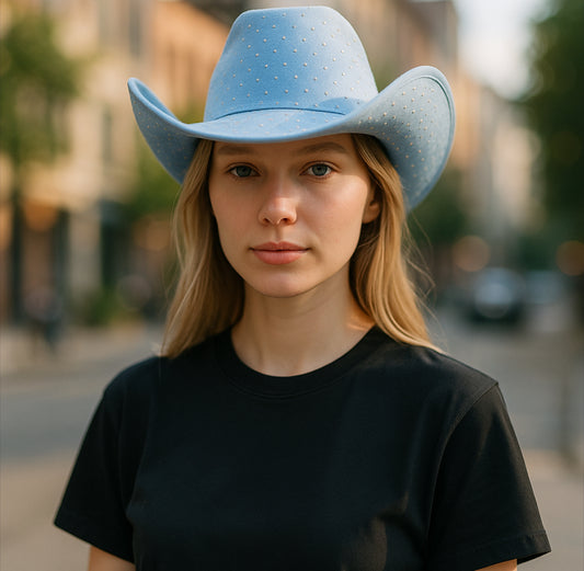 Light Blue Studded Cowboy Hat