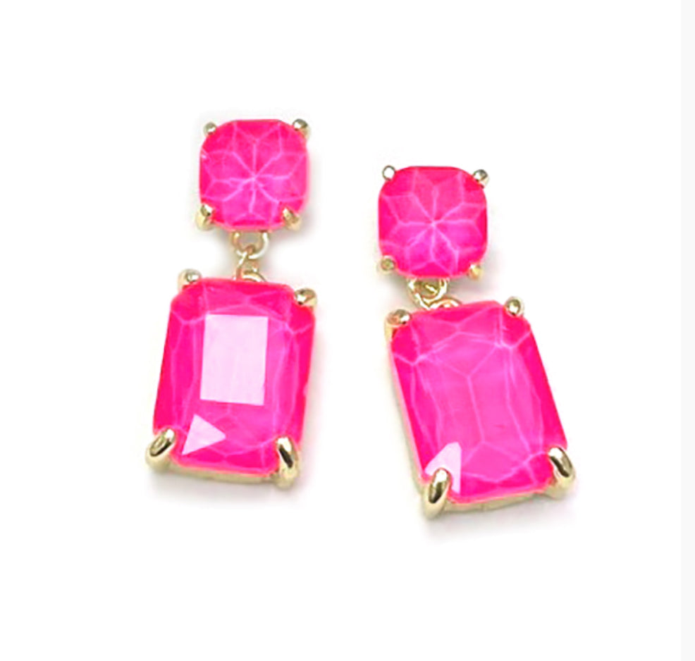 Square 2 Link Cushion Cut Glass Drop Earrings
