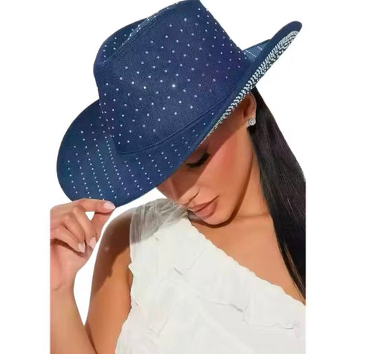 Blue Denim Cowboy Hat w/ Rhinestones