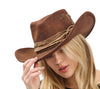 Brown Rustic Cowgirl Fedora With Distressed Fabric Band