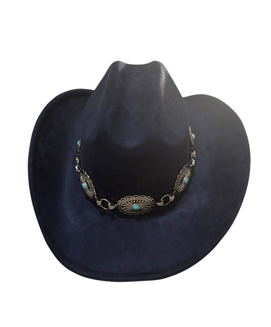 Navy Cowboy Hat with Silver and Turquoise Accents