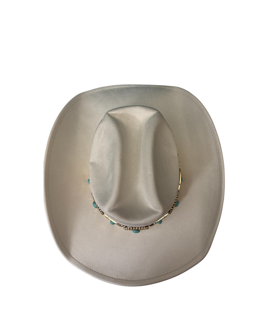 White Cowboy Hat with Gold and Turquoise Accents