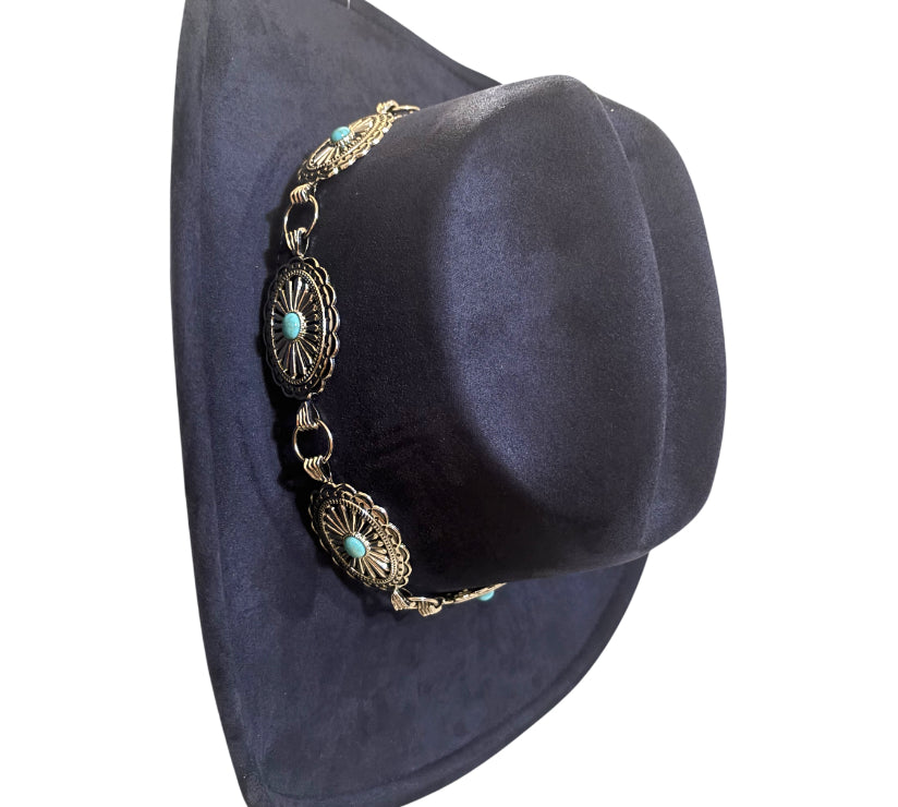 Navy Cowboy Hat with Silver and Turquoise Accents