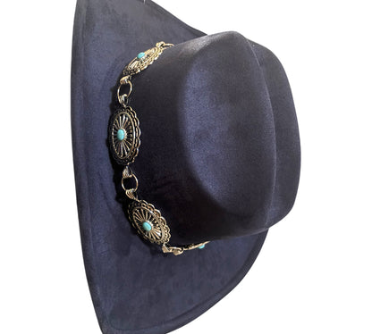 Navy Cowboy Hat with Silver and Turquoise Accents