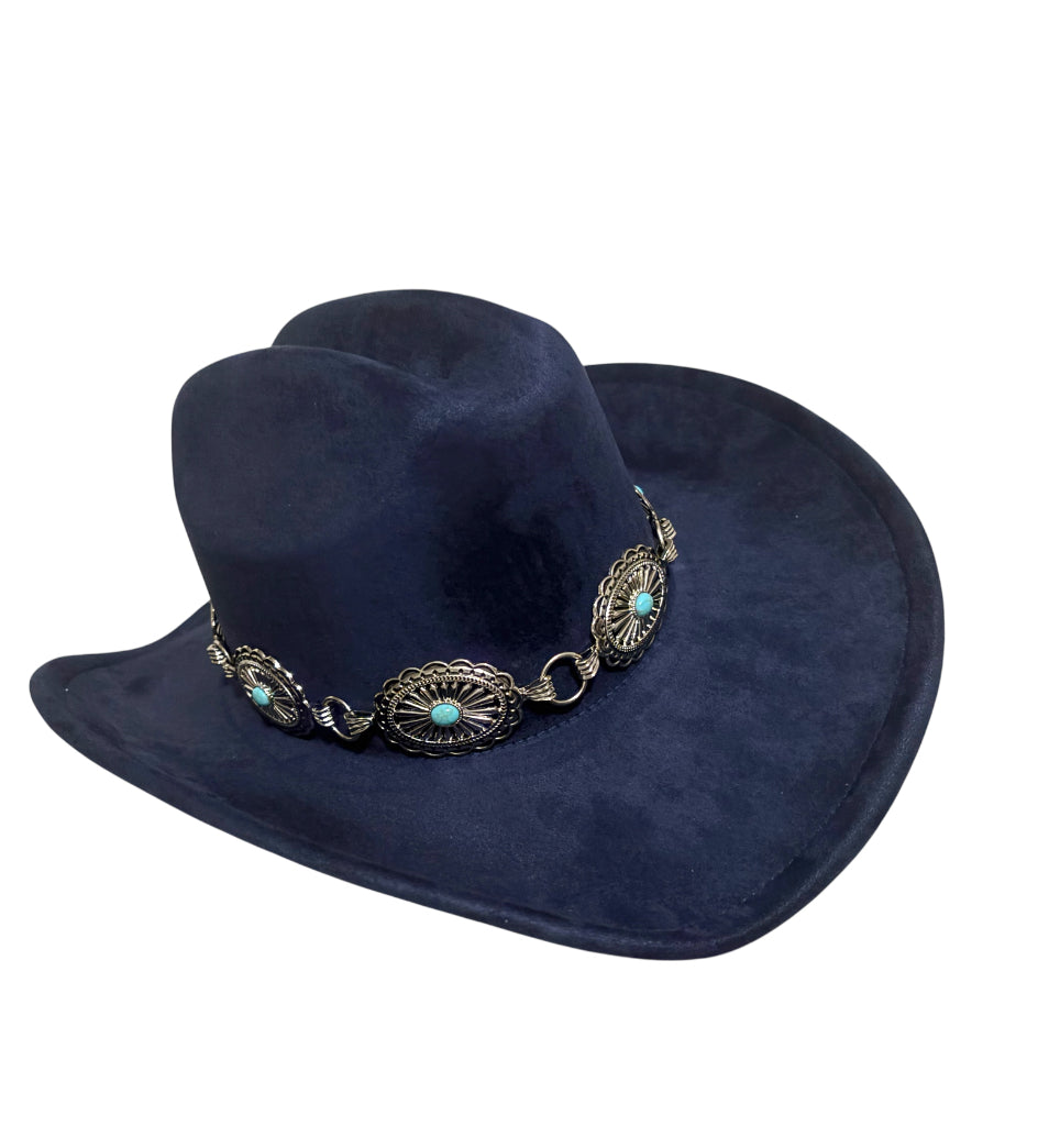 Navy Cowboy Hat with Silver and Turquoise Accents