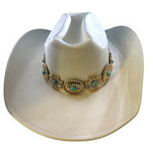  White Cowboy Hat with Gold and Turquoise Accents