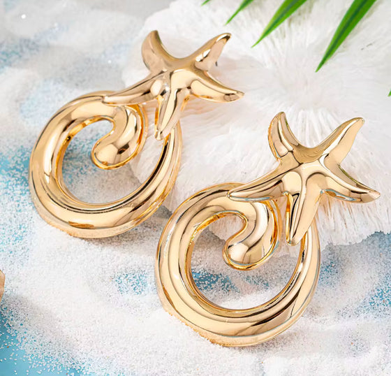 Gold Starfish Swirl Earrings