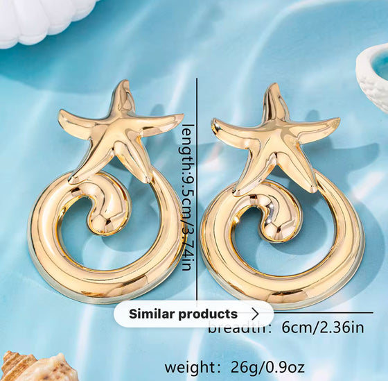 Gold Starfish Swirl Earrings