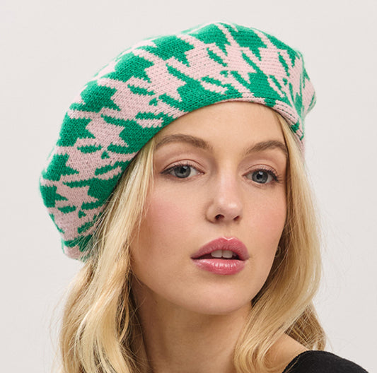 Pink & Green Beret Hat