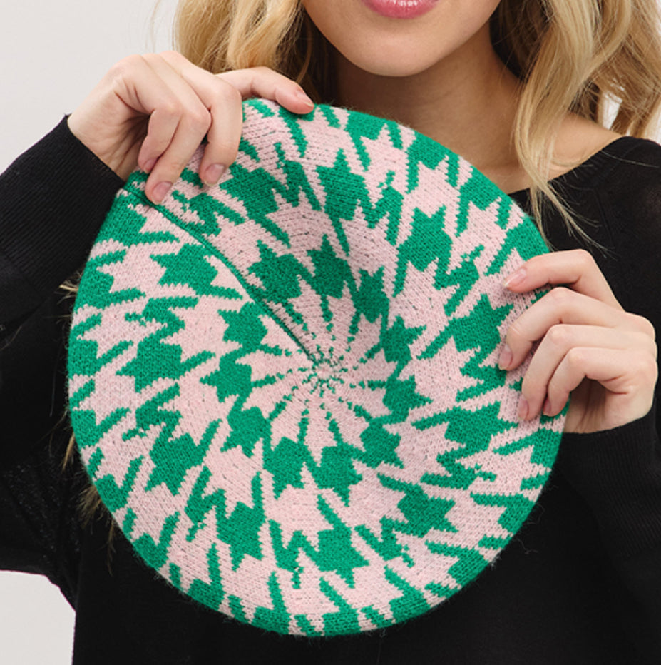 Pink & Green Beret Hat