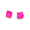12mm Square Glass Bead Stud Gold Earrings