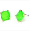 12mm Square Glass Bead Stud Gold Earrings