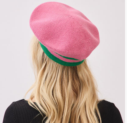 Pink & Green Beret Hat
