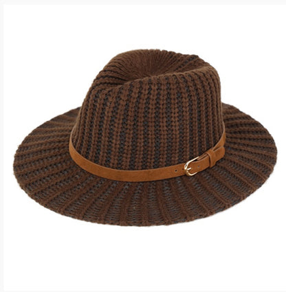Knit Fedora Hat with Brown Band