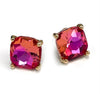 12mm Square Glass Bead Stud Gold Earrings
