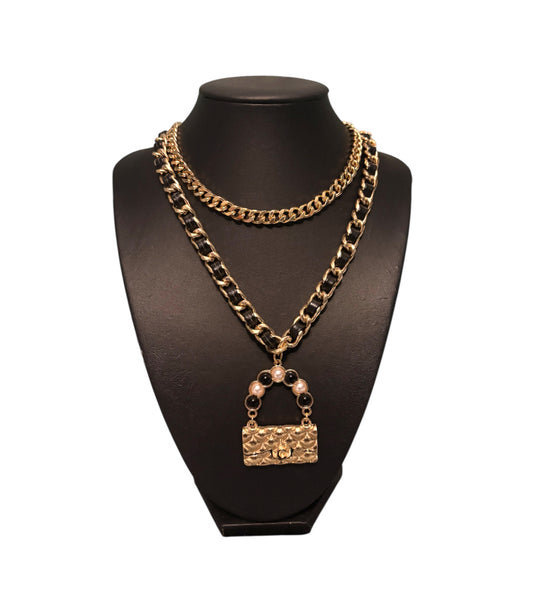 Gold & Black Handbag “C”Necklace