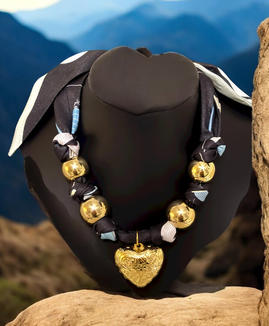 Scarf Gold Heart Charm Necklace