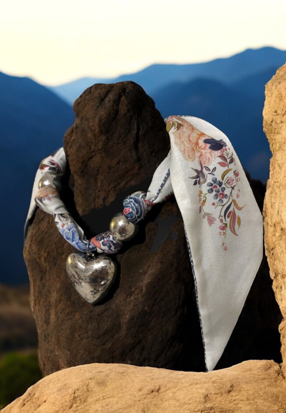 Scarf Silver Heart Charm Necklace