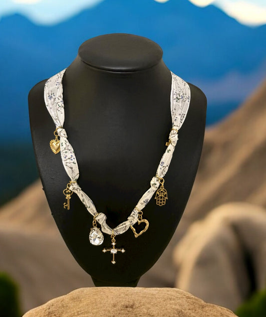 White & Black Scarf Multi-Charm Necklace