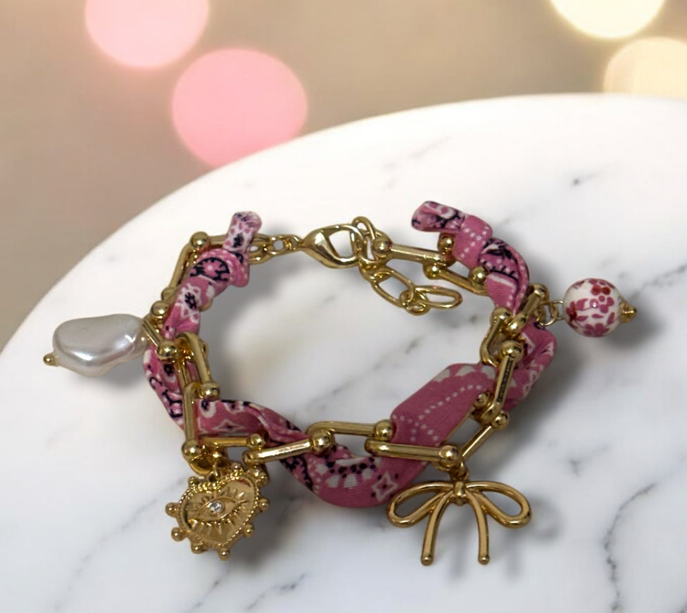 Pink Bandana Paperclip Scarf Necklace Set