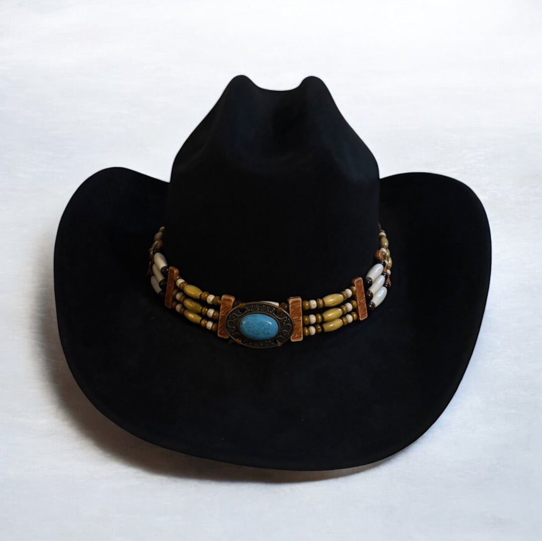 Black Western Cowboy Hat with Beaded Band