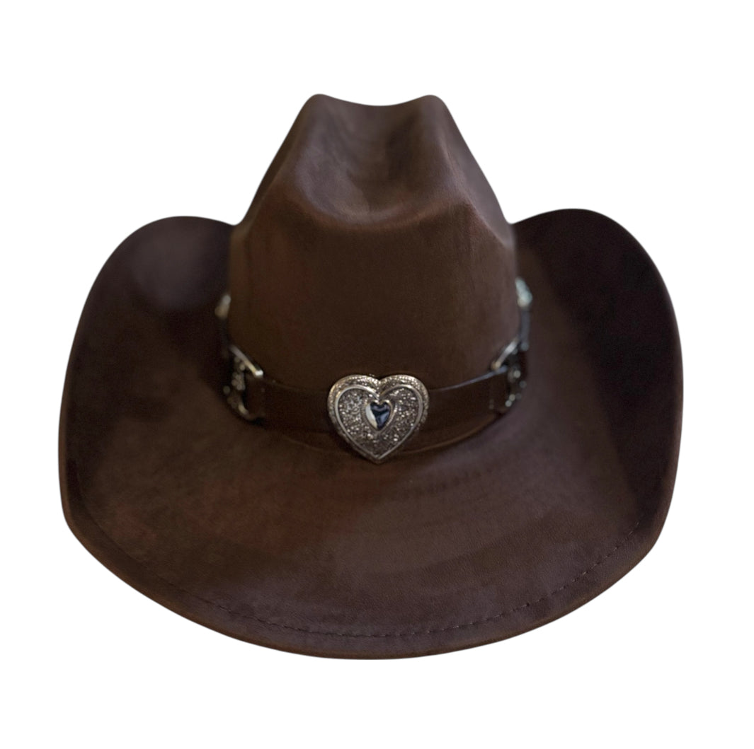 Brown Cowboy Hat with Heart Buckle