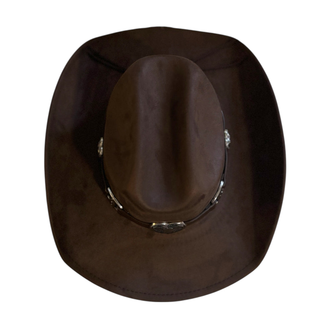 Brown Cowboy Hat with Heart Buckle