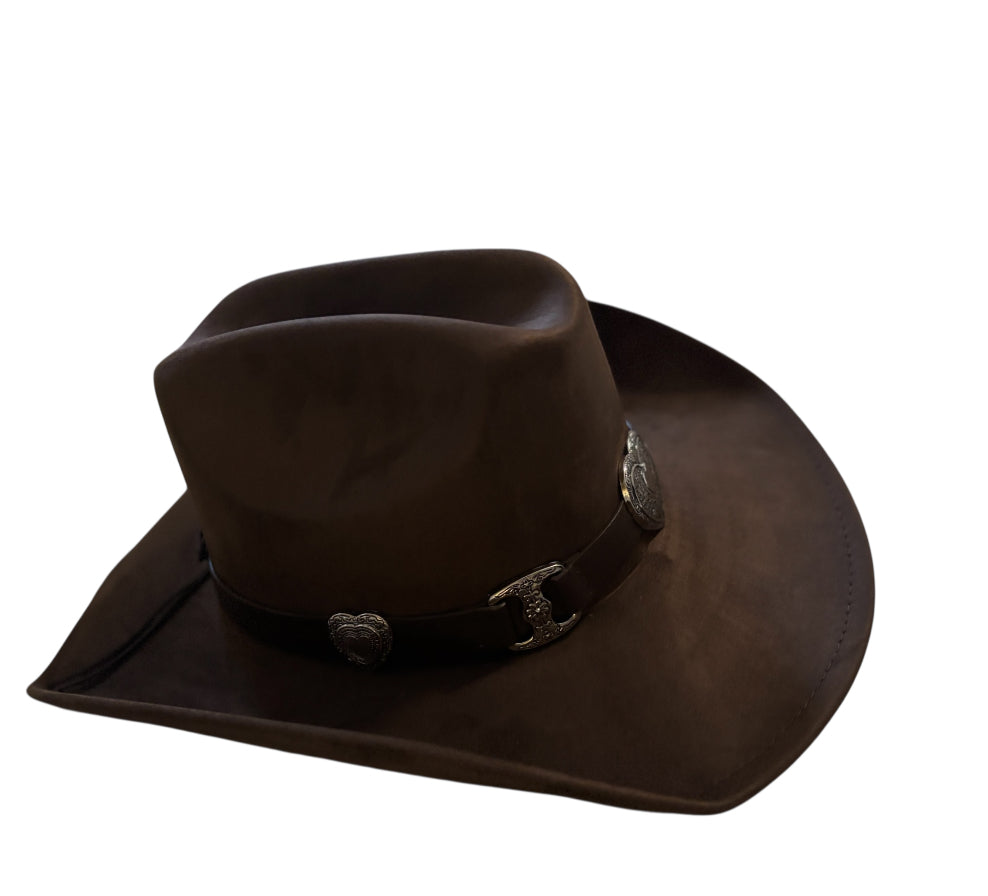 Brown Cowboy Hat with Heart Buckle