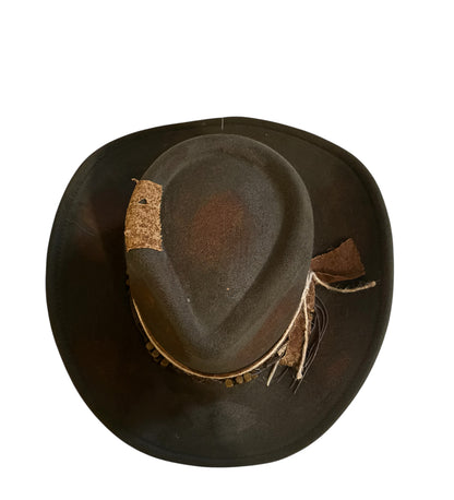 Green Rustic Cowgirl Fedora Hat w/ Distressed Fabric