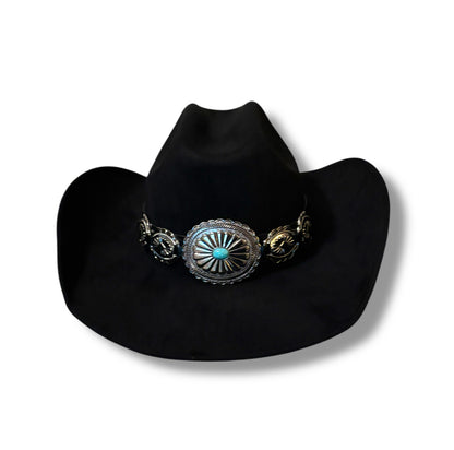 Black Cowboy Hat with Silver Conchos