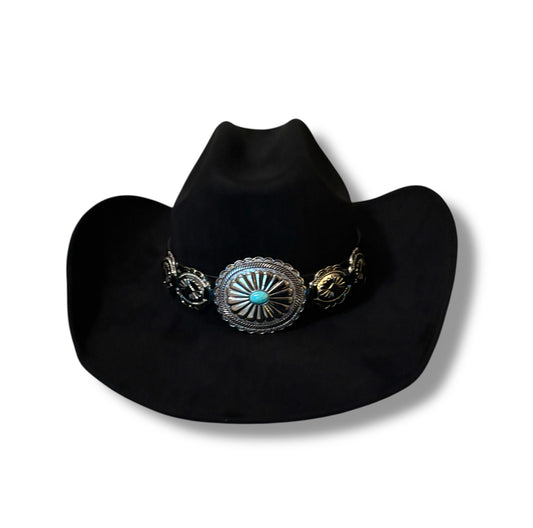 Black Cowboy Hat with Silver Conchos