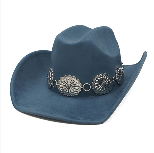 Blue Western Hat with Silver Accents