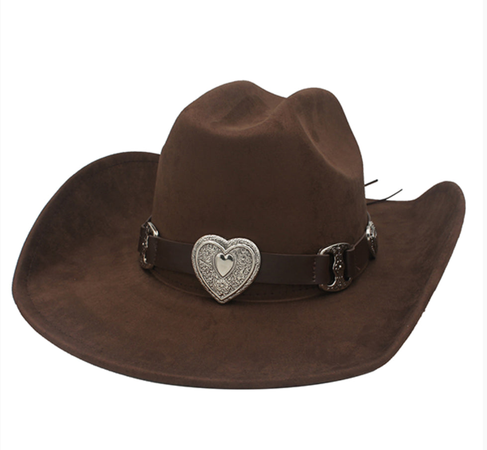 Brown Cowboy Hat with Heart Buckle