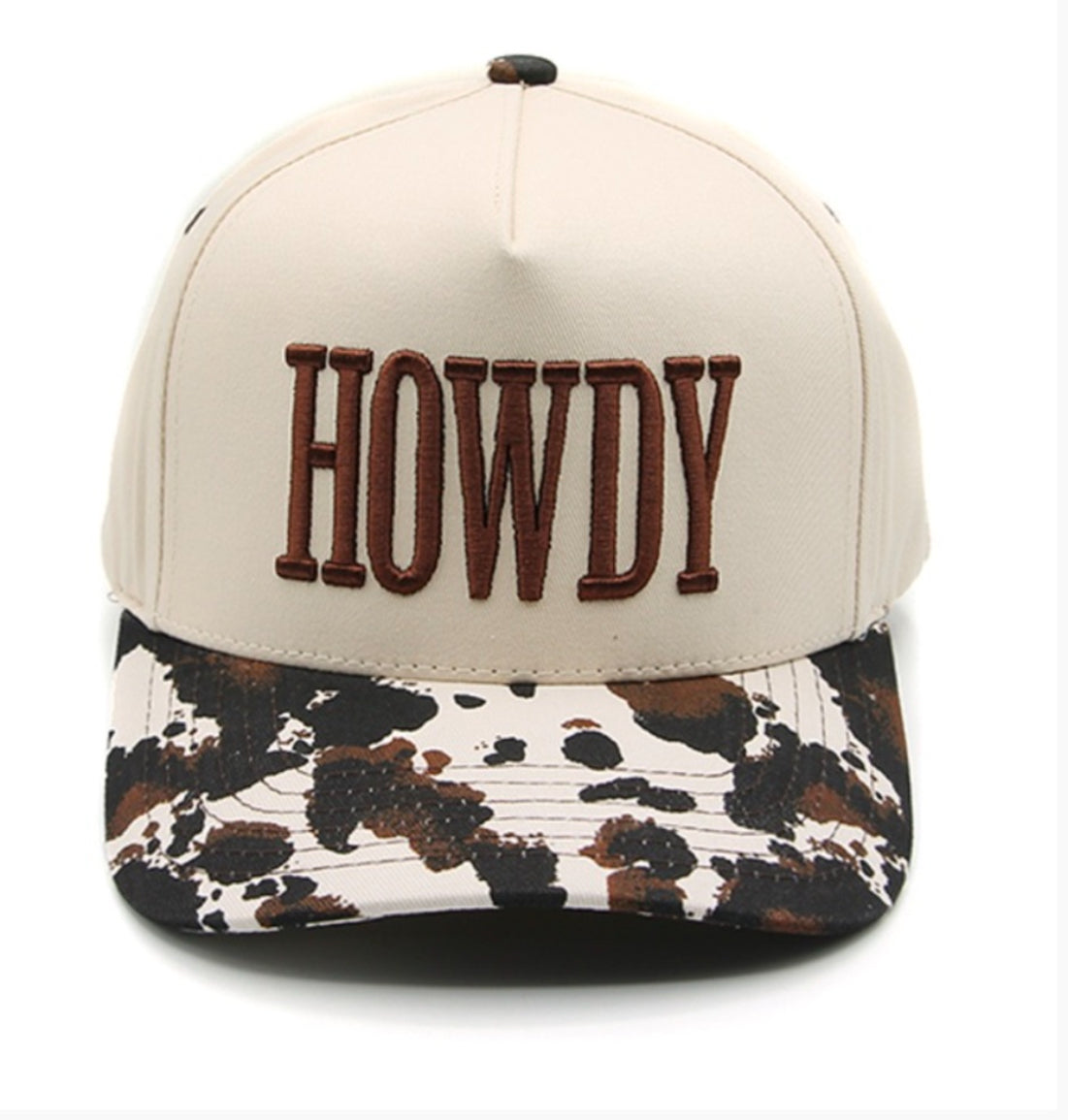 Howdy Embroidered Trucker Cap with Cowprint Brim