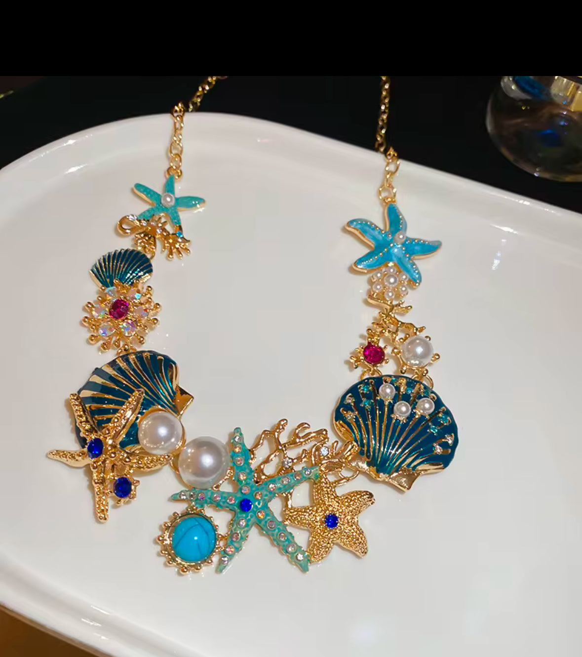 Blue Seashell Starfish Charm Necklace