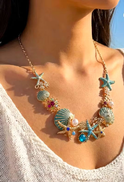 Blue Seashell Starfish Charm Necklace