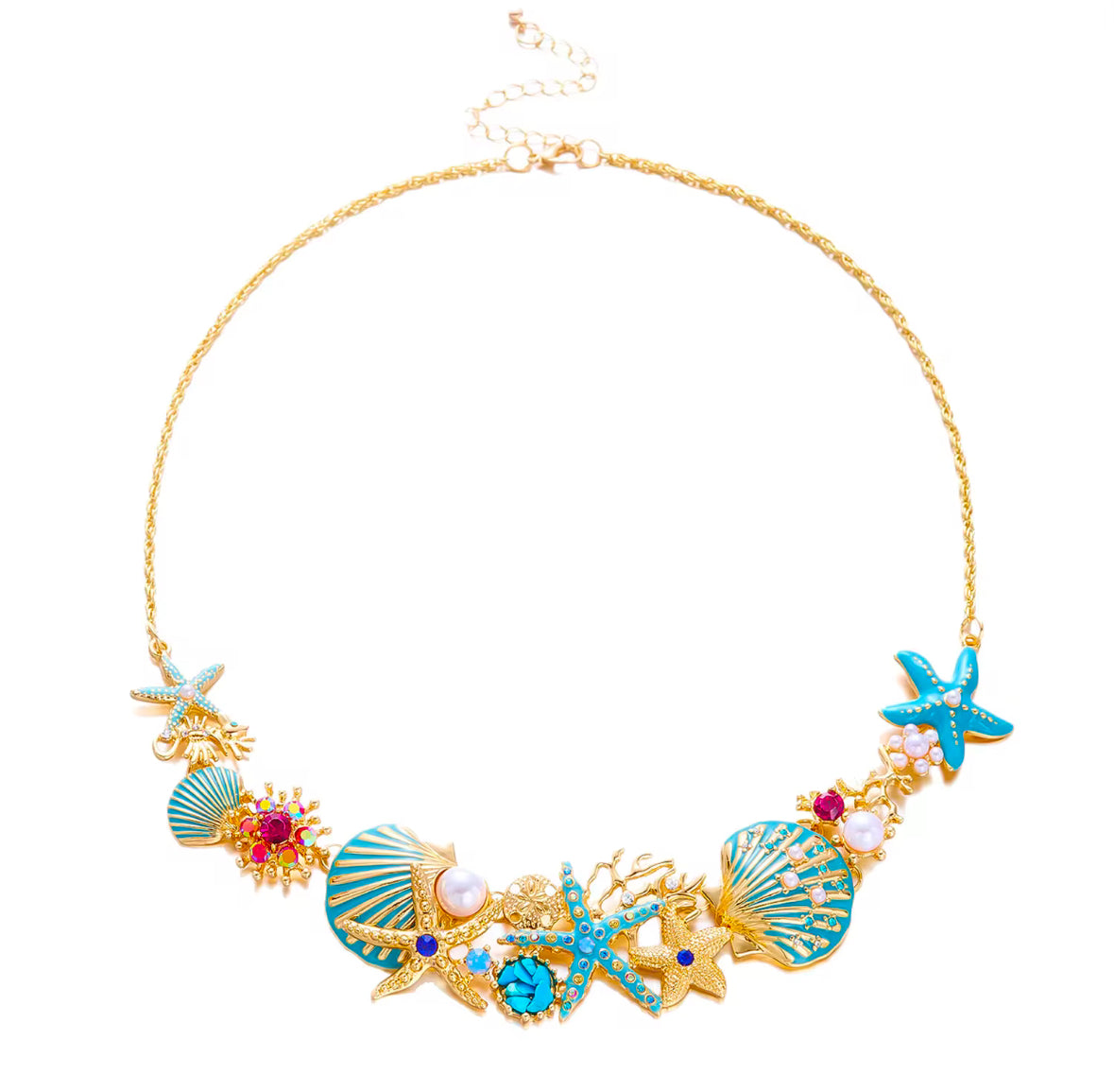 Blue Seashell Starfish Charm Necklace