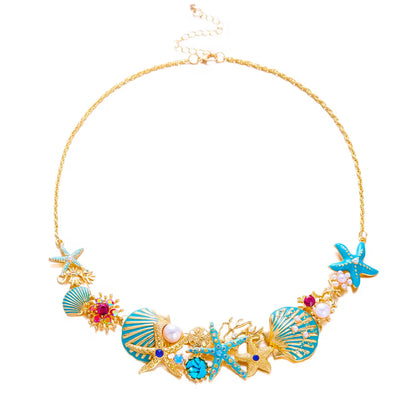 Blue Seashell Starfish Charm Necklace