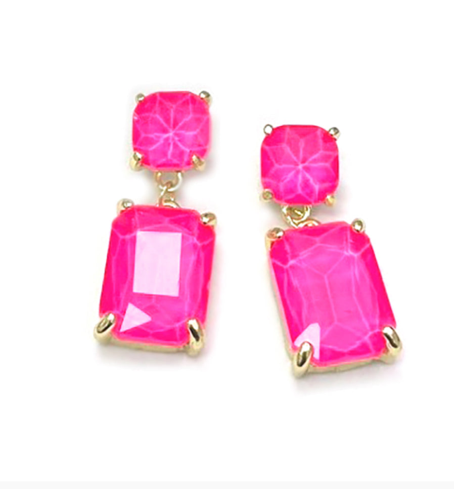Square 2 Link Cushion Cut Glass Drop Earrings