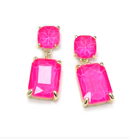 Square 2 Link Cushion Cut Glass Drop Earrings
