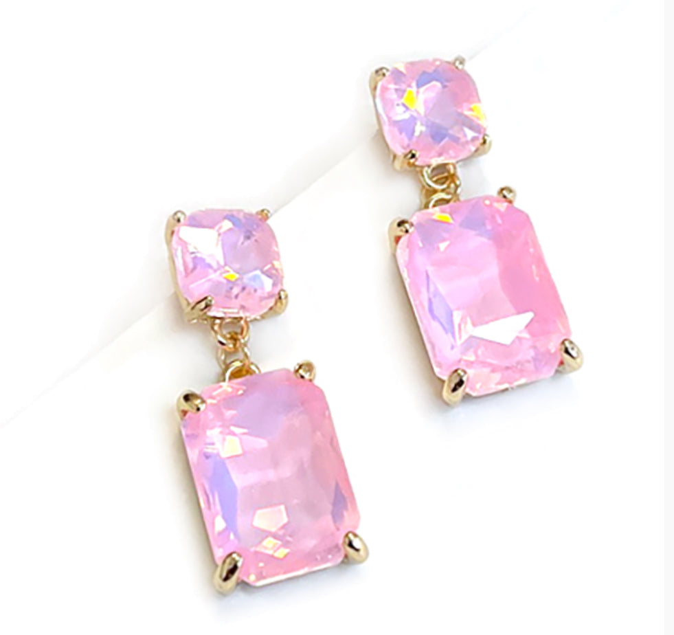 Square 2 Link Cushion Cut Glass Drop Earrings