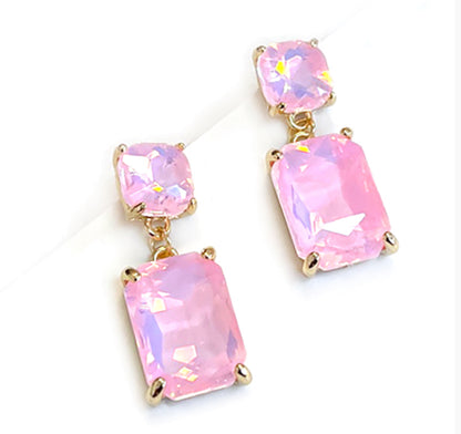 Square 2 Link Cushion Cut Glass Drop Earrings