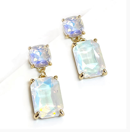 Square 2 Link Cushion Cut Glass Drop Earrings