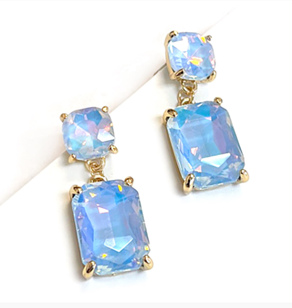 Square 2 Link Cushion Cut Glass Drop Earrings