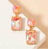 Square 2 Link Cushion Cut Glass Drop Earrings