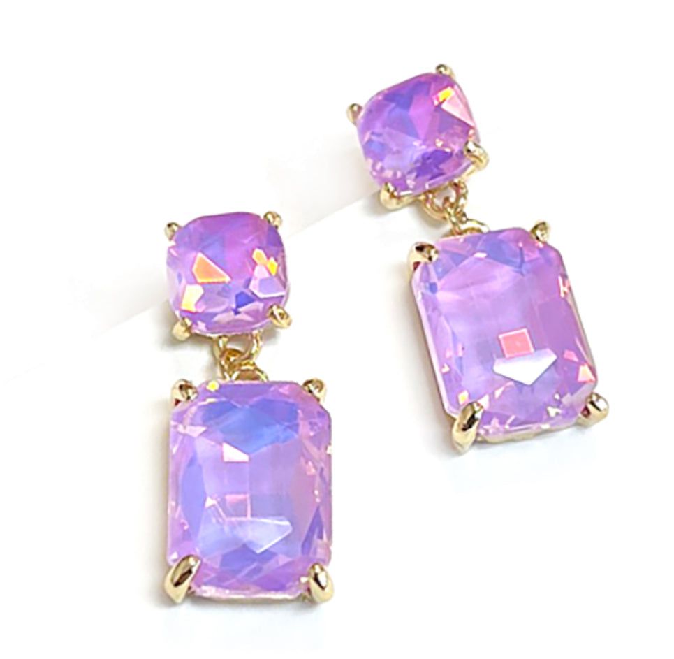 Square 2 Link Cushion Cut Glass Drop Earrings