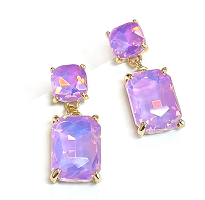 Square 2 Link Cushion Cut Glass Drop Earrings